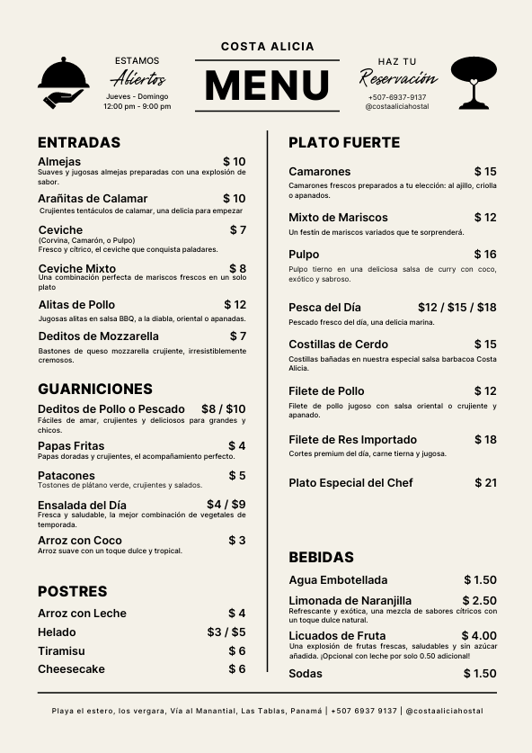 Menu de Comida